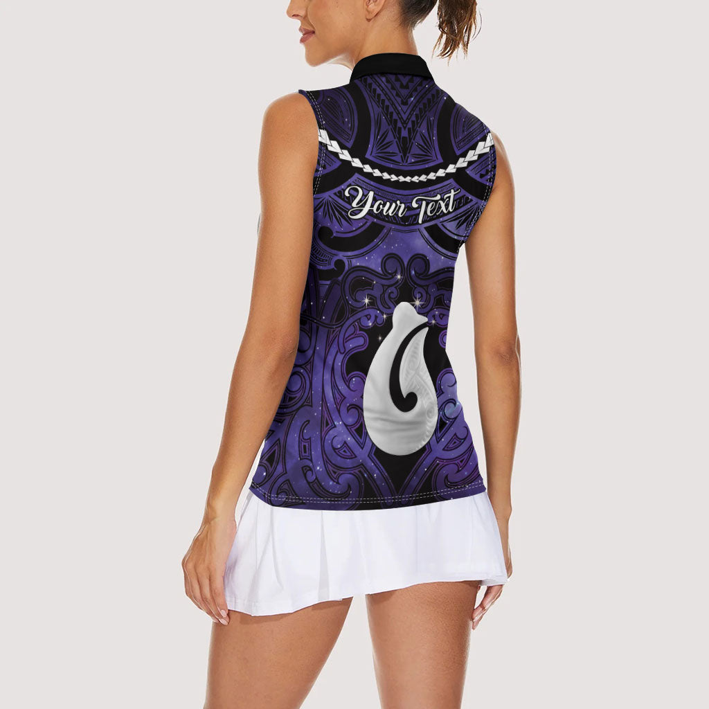 Personalised Maori Matariki Hei Matau Waiporoporo Women Sleeveless Polo Shirt Maori Kowhaiwhai Pattern Galaxy LT01 - Polynesian Pride