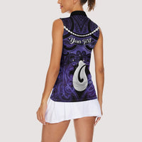 Personalised Maori Matariki Hei Matau Waiporoporo Women Sleeveless Polo Shirt Maori Kowhaiwhai Pattern Galaxy LT01 - Polynesian Pride