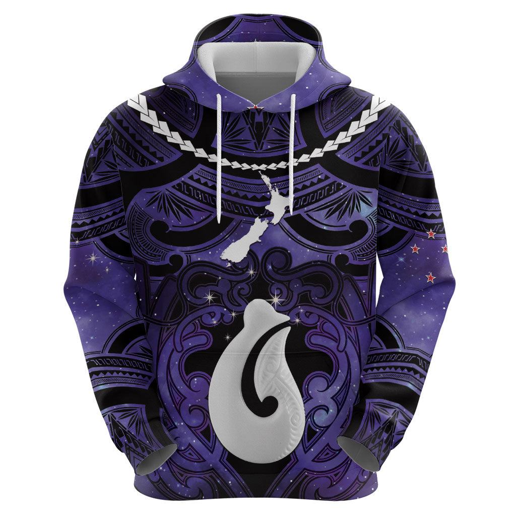 Personalised Maori Matariki Hei Matau Waiporoporo Zip Hoodie Maori Kowhaiwhai Pattern Galaxy