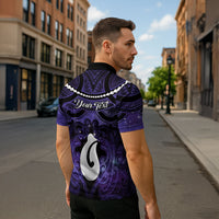 Personalised Maori Matariki Hei Matau Waiporoporo Zipper Polo Shirt Maori Kowhaiwhai Pattern Galaxy