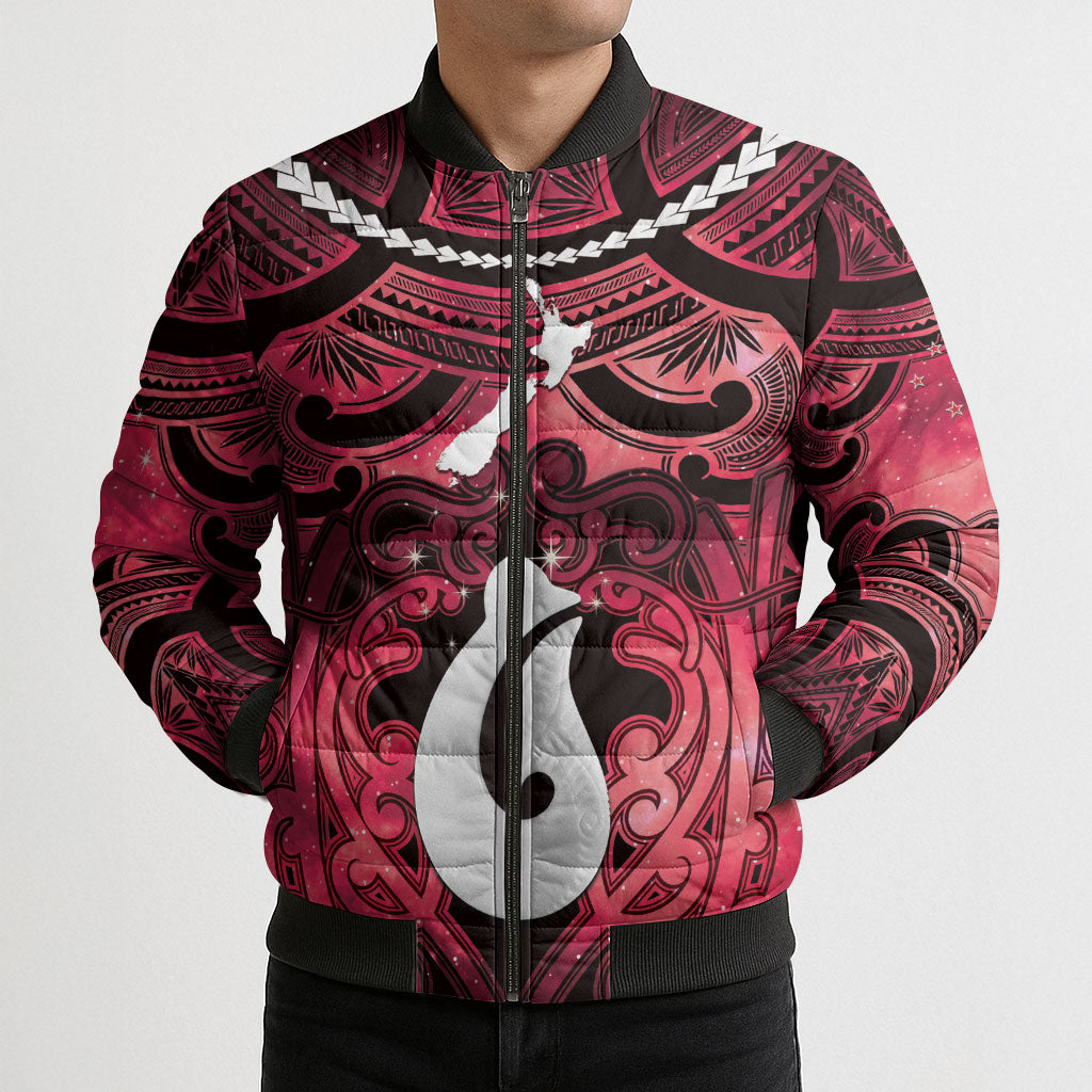 Personalised Maori Matariki Hei Matau Whero Bomber Puffer Jacket Maori Kowhaiwhai Pattern Galaxy