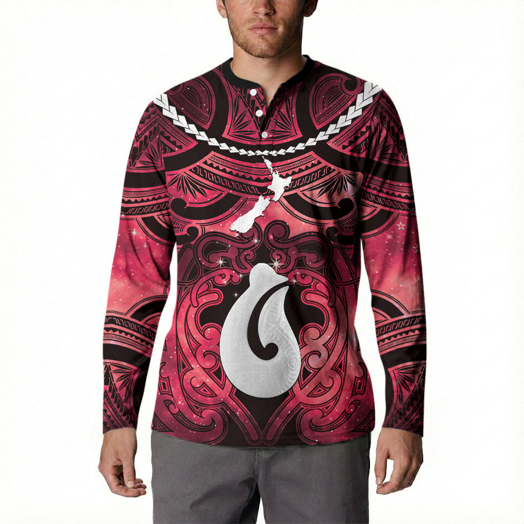 Personalised Maori Matariki Hei Matau Whero Button Sweatshirt Maori Kowhaiwhai Pattern Galaxy