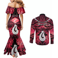 Personalised Maori Matariki Hei Matau Whero Couples Matching Mermaid Dress and Long Sleeve Button Shirt Maori Kowhaiwhai Pattern Galaxy
