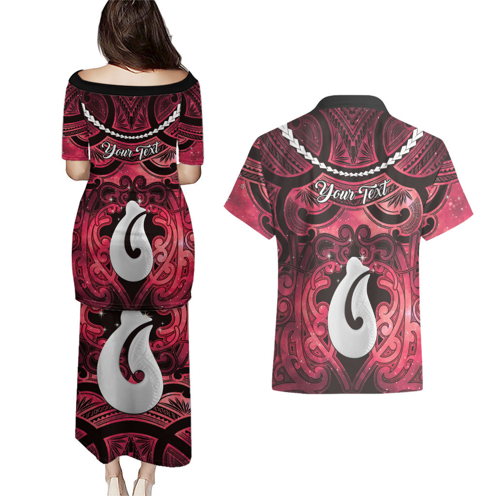 Personalised Maori Matariki Hei Matau Whero Couples Matching Puletasi and Hawaiian Shirt Maori Kowhaiwhai Pattern Galaxy
