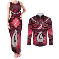 Personalised Maori Matariki Hei Matau Whero Couples Matching Tank Maxi Dress and Long Sleeve Button Shirt Maori Kowhaiwhai Pattern Galaxy