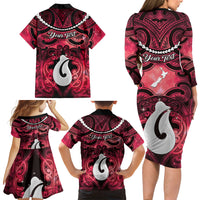 Personalised Maori Matariki Hei Matau Whero Family Matching Long Sleeve Bodycon Dress and Hawaiian Shirt Maori Kowhaiwhai Pattern Galaxy LT01 - Polynesian Pride