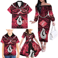 Personalised Maori Matariki Hei Matau Whero Family Matching Off The Shoulder Long Sleeve Dress and Hawaiian Shirt Maori Kowhaiwhai Pattern Galaxy LT01 - Polynesian Pride
