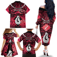 Personalised Maori Matariki Hei Matau Whero Family Matching Off The Shoulder Long Sleeve Dress and Hawaiian Shirt Maori Kowhaiwhai Pattern Galaxy LT01 - Polynesian Pride