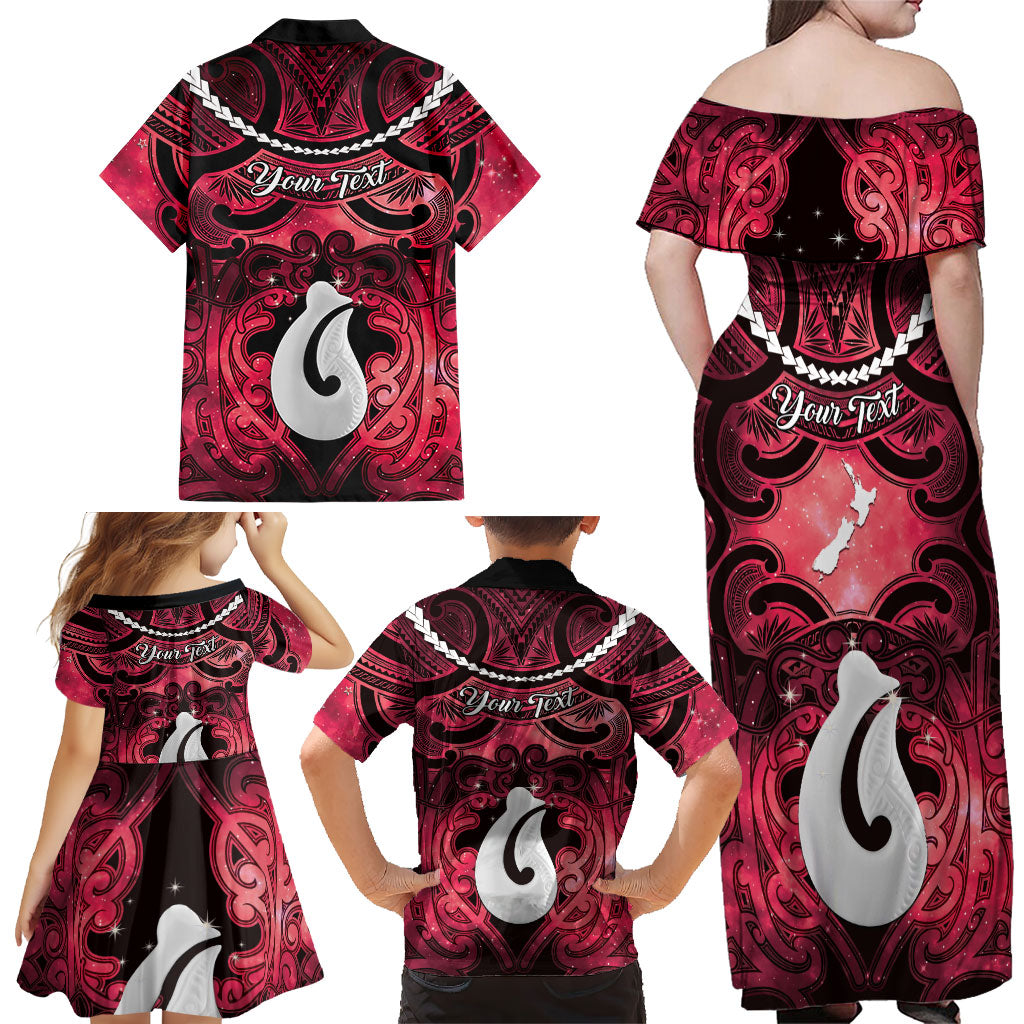 Personalised Maori Matariki Hei Matau Whero Family Matching Off Shoulder Maxi Dress and Hawaiian Shirt Maori Kowhaiwhai Pattern Galaxy LT01 - Polynesian Pride