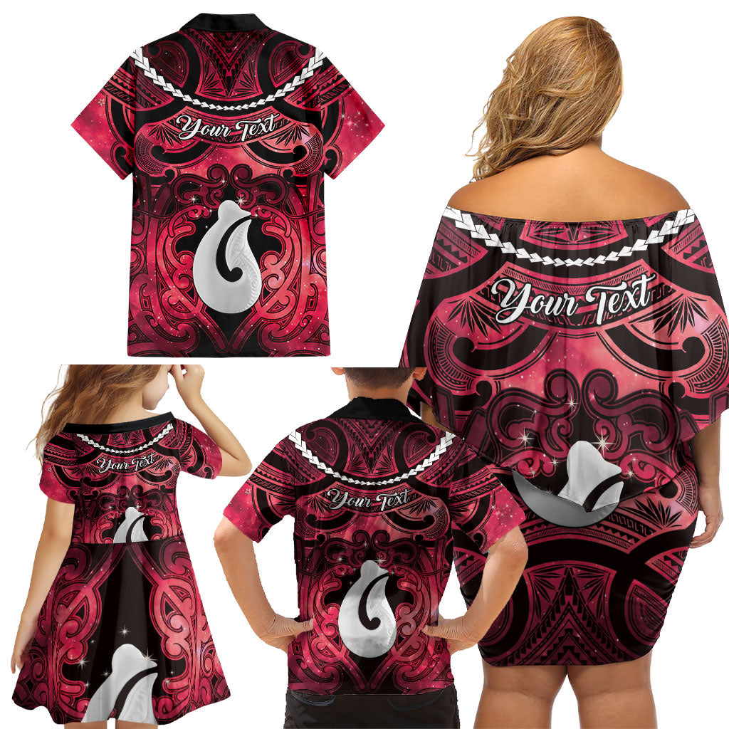 Personalised Maori Matariki Hei Matau Whero Family Matching Off Shoulder Short Dress and Hawaiian Shirt Maori Kowhaiwhai Pattern Galaxy LT01 - Polynesian Pride