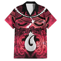 Personalised Maori Matariki Hei Matau Whero Family Matching Off Shoulder Short Dress and Hawaiian Shirt Maori Kowhaiwhai Pattern Galaxy LT01 Dad's Shirt - Short Sleeve Red - Polynesian Pride