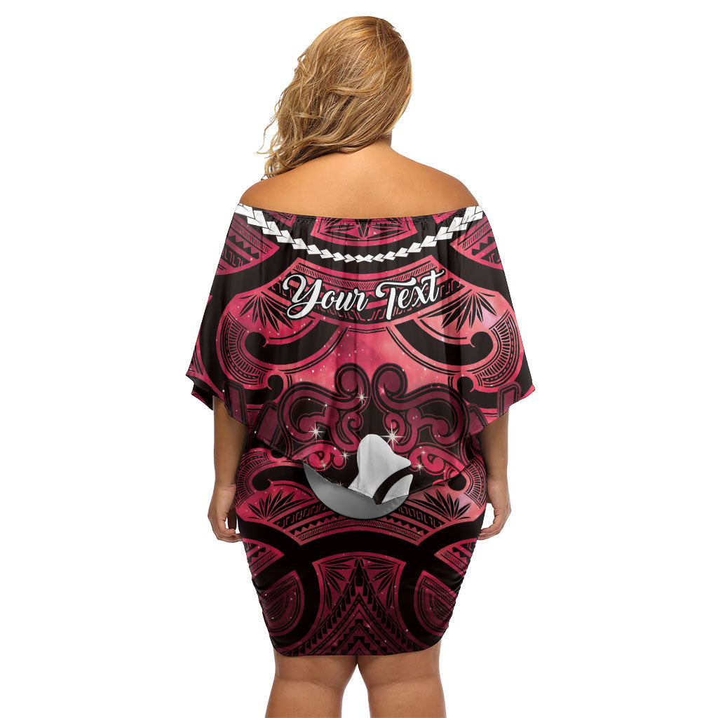 Personalised Maori Matariki Hei Matau Whero Family Matching Off Shoulder Short Dress and Hawaiian Shirt Maori Kowhaiwhai Pattern Galaxy LT01 - Polynesian Pride