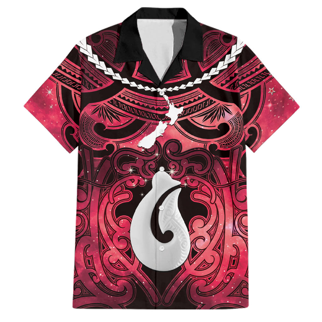 Personalised Maori Matariki Hei Matau Whero Family Matching Puletasi and Hawaiian Shirt Maori Kowhaiwhai Pattern Galaxy LT01 Dad's Shirt - Short Sleeve Red - Polynesian Pride