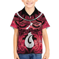 Personalised Maori Matariki Hei Matau Whero Family Matching Puletasi and Hawaiian Shirt Maori Kowhaiwhai Pattern Galaxy LT01 Son's Shirt Red - Polynesian Pride