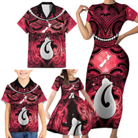 Personalised Maori Matariki Hei Matau Whero Family Matching Short Sleeve Bodycon Dress and Hawaiian Shirt Maori Kowhaiwhai Pattern Galaxy LT01 - Polynesian Pride