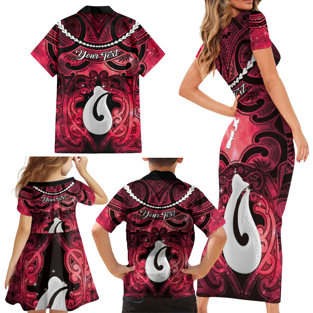 Personalised Maori Matariki Hei Matau Whero Family Matching Short Sleeve Bodycon Dress and Hawaiian Shirt Maori Kowhaiwhai Pattern Galaxy LT01 - Polynesian Pride