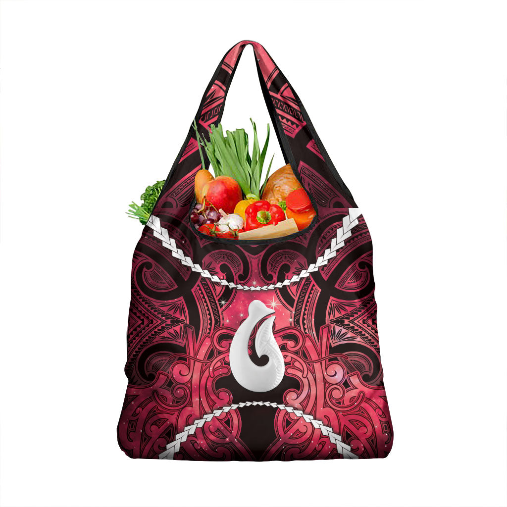 Maori Matariki Hei Matau Whero Grocery Bag Maori Kowhaiwhai Pattern Galaxy