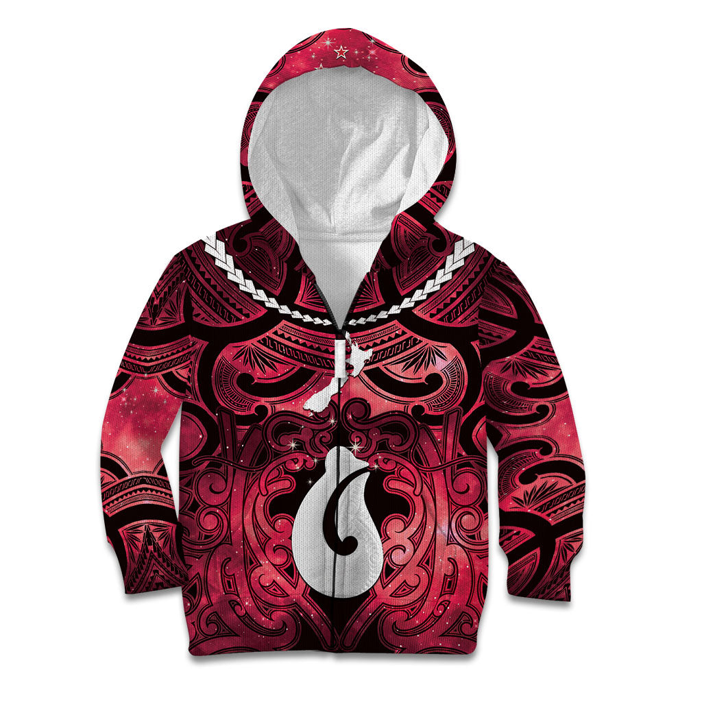 Personalised Maori Matariki Hei Matau Whero Kid Hoodie Maori Kowhaiwhai Pattern Galaxy