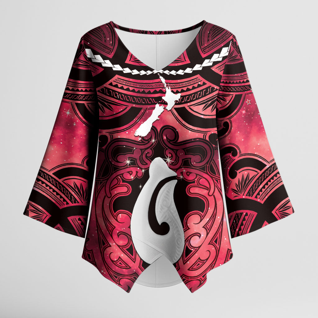 Personalised Maori Matariki Hei Matau Whero Kimono Sleeve Blouse Maori Kowhaiwhai Pattern Galaxy