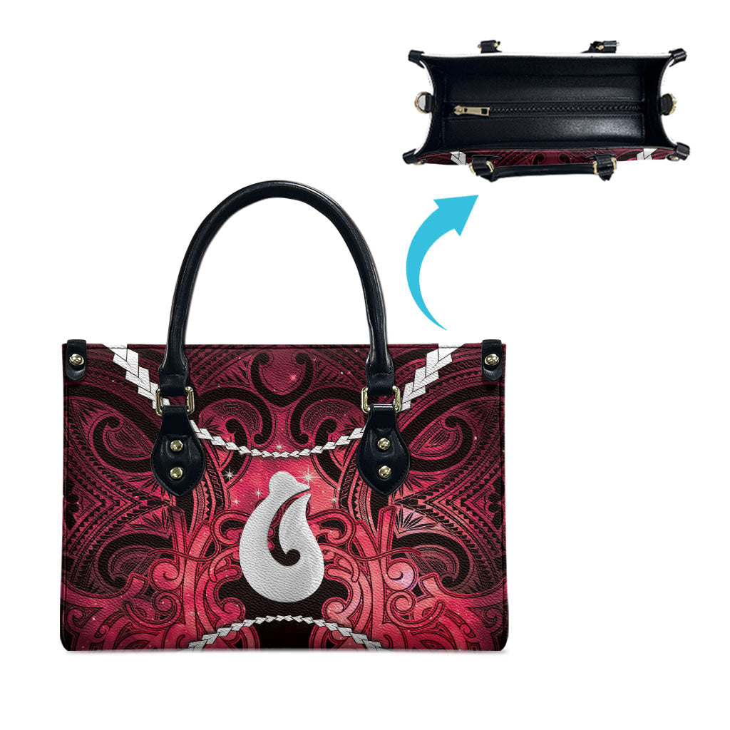 Maori Matariki Hei Matau Whero Leather Bag Maori Kowhaiwhai Pattern Galaxy