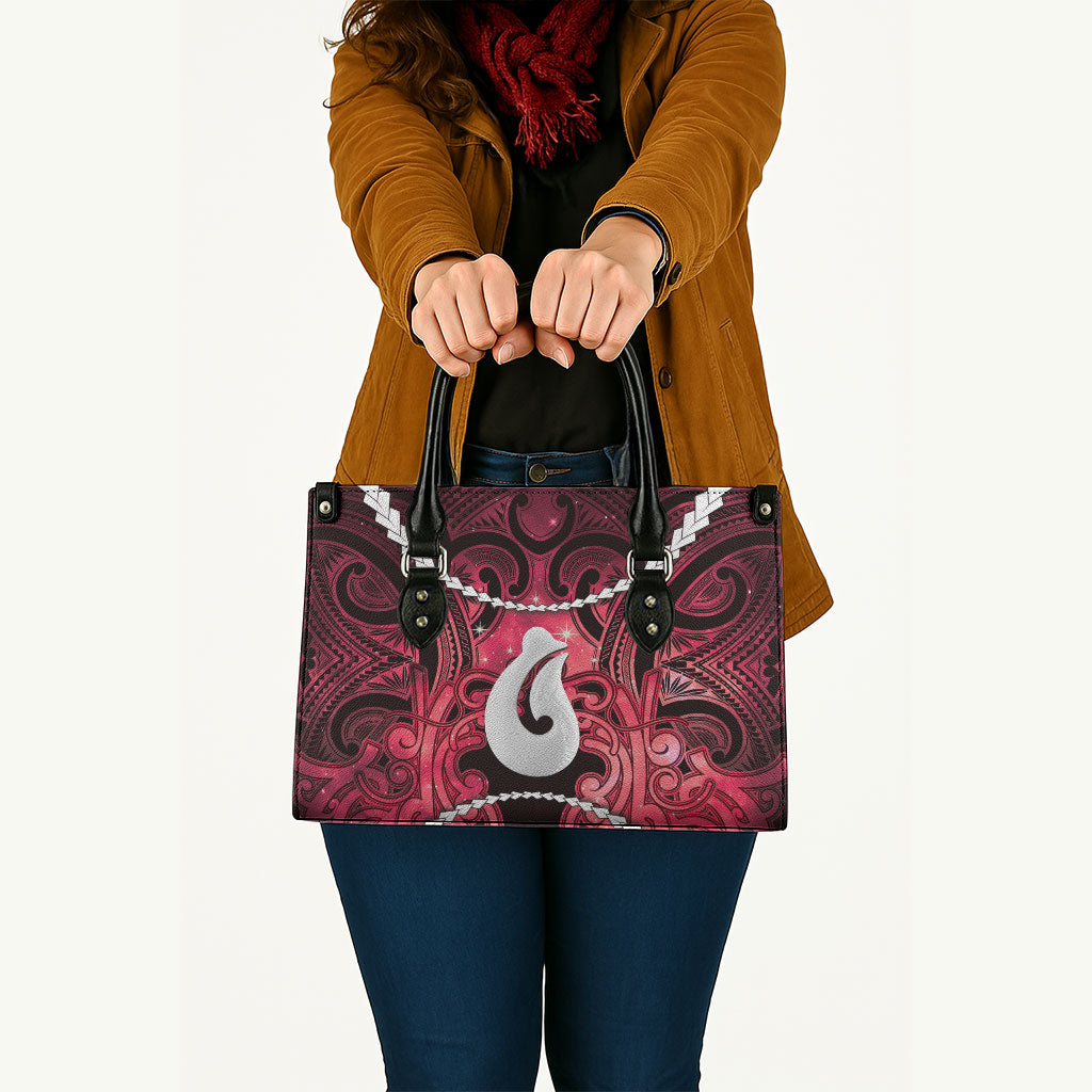 Maori Matariki Hei Matau Whero Leather Bag Maori Kowhaiwhai Pattern Galaxy