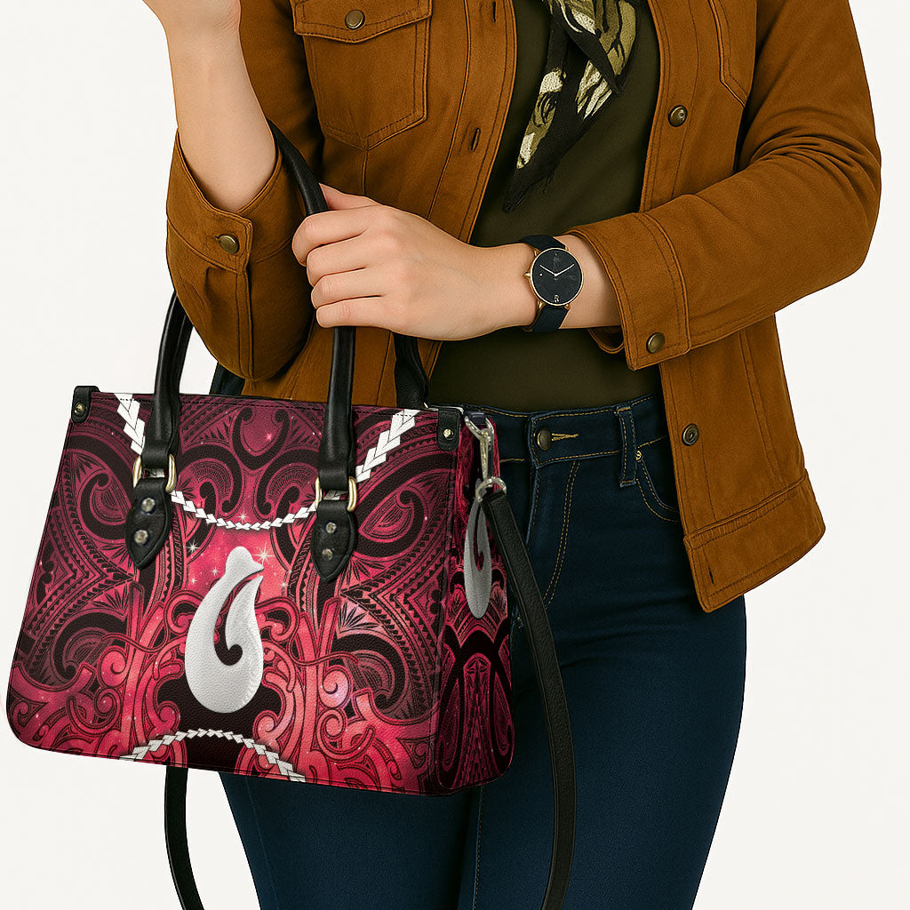 Maori Matariki Hei Matau Whero Leather Bag Maori Kowhaiwhai Pattern Galaxy