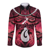 Personalised Maori Matariki Hei Matau Whero Long Sleeve Button Shirt Maori Kowhaiwhai Pattern Galaxy