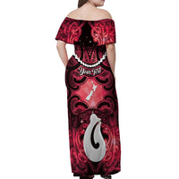 Personalised Maori Matariki Hei Matau Whero Off Shoulder Maxi Dress Maori Kowhaiwhai Pattern Galaxy