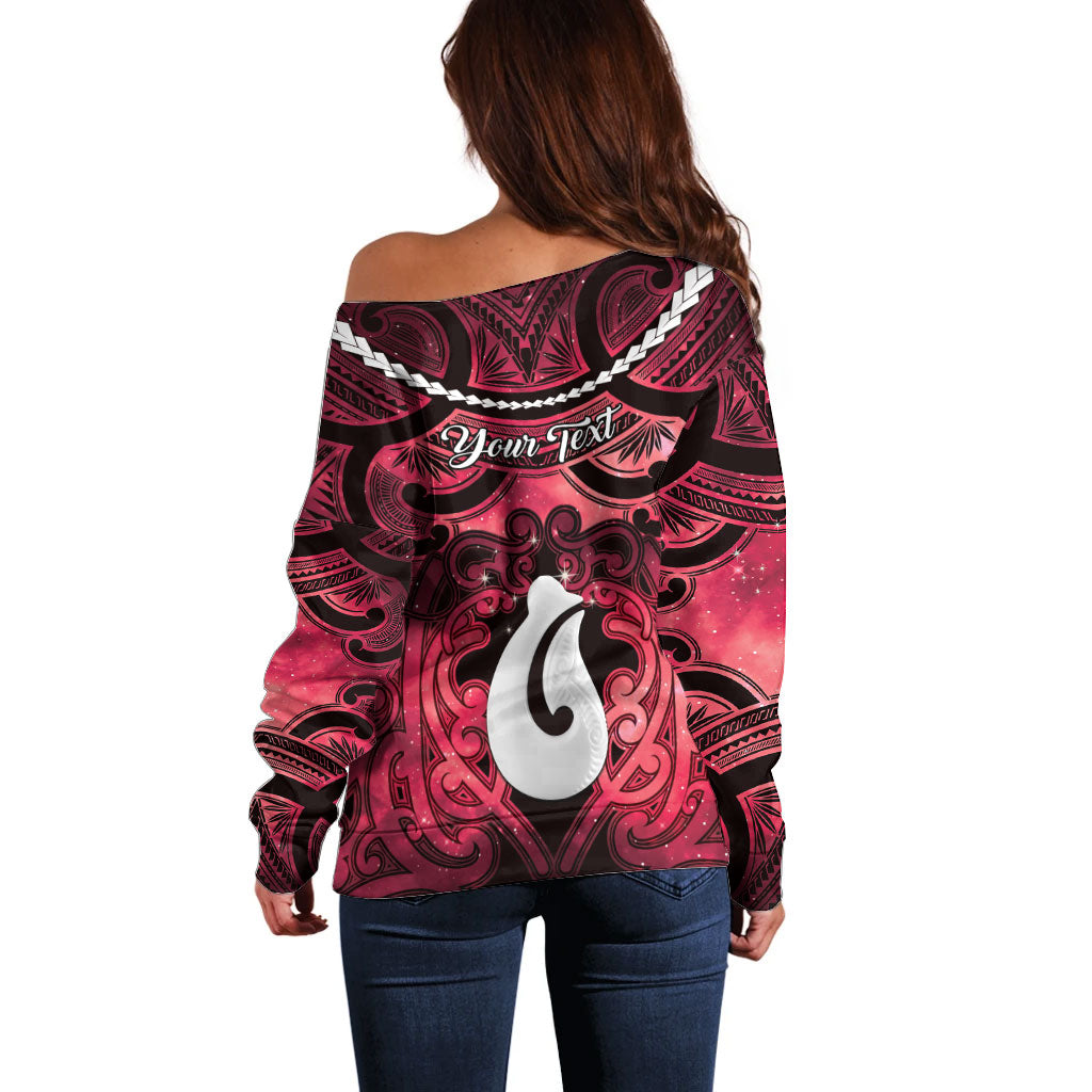 Personalised Maori Matariki Hei Matau Whero Off Shoulder Sweater Maori Kowhaiwhai Pattern Galaxy