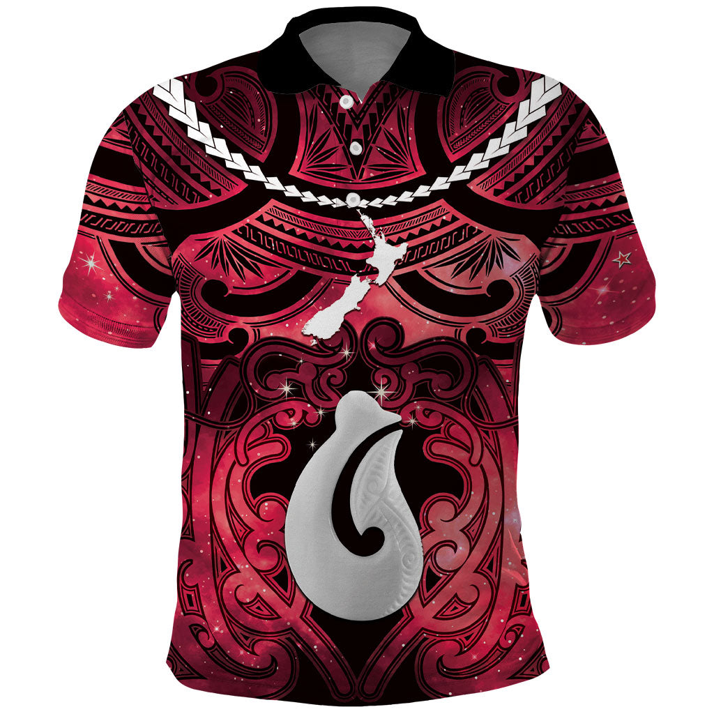 Personalised Maori Matariki Hei Matau Whero Polo Shirt Maori Kowhaiwhai Pattern Galaxy