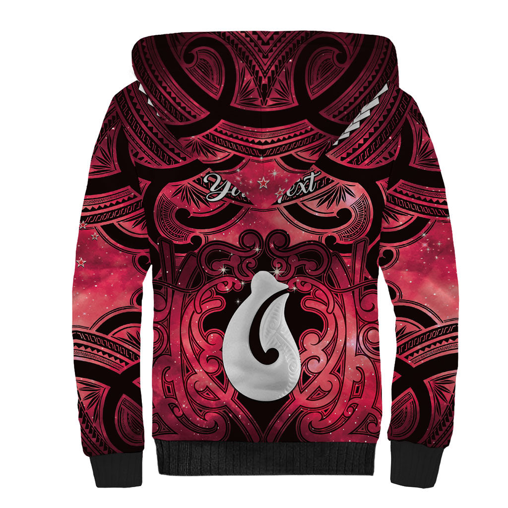 Personalised Maori Matariki Hei Matau Whero Sherpa Hoodie Maori Kowhaiwhai Pattern Galaxy