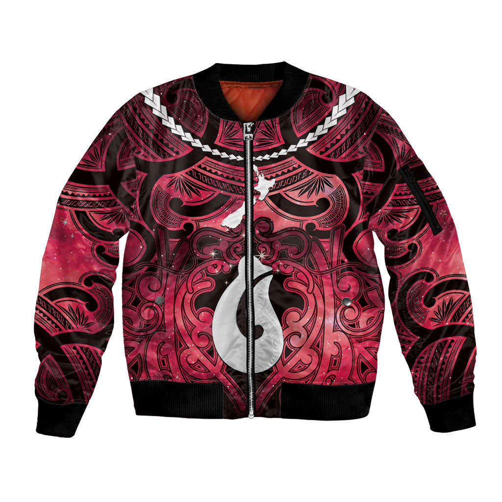 Personalised Maori Matariki Hei Matau Whero Sleeve Zip Bomber Jacket Maori Kowhaiwhai Pattern Galaxy