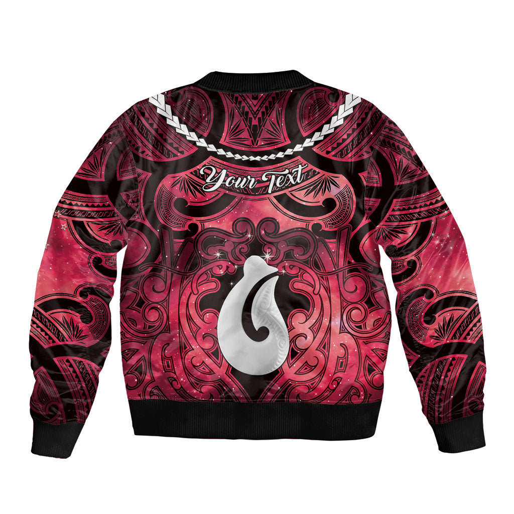 Personalised Maori Matariki Hei Matau Whero Sleeve Zip Bomber Jacket Maori Kowhaiwhai Pattern Galaxy