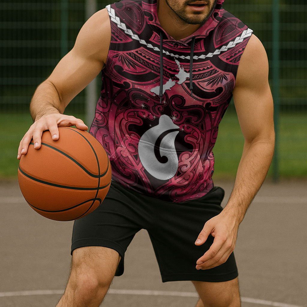 Personalised Maori Matariki Hei Matau Whero Sleeveless Hoodie Maori Kowhaiwhai Pattern Galaxy