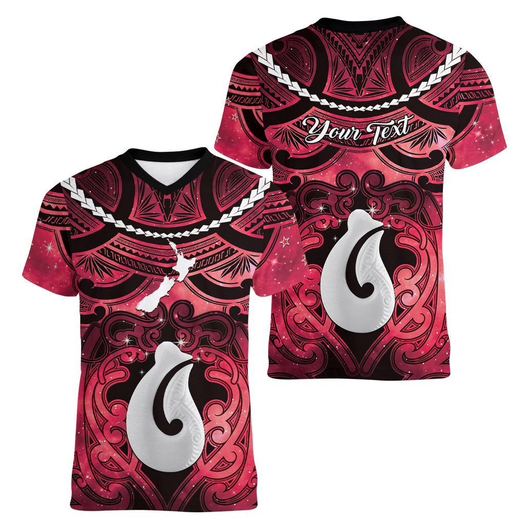 Personalised Maori Matariki Hei Matau Whero Women V-Neck T-Shirt Maori Kowhaiwhai Pattern Galaxy