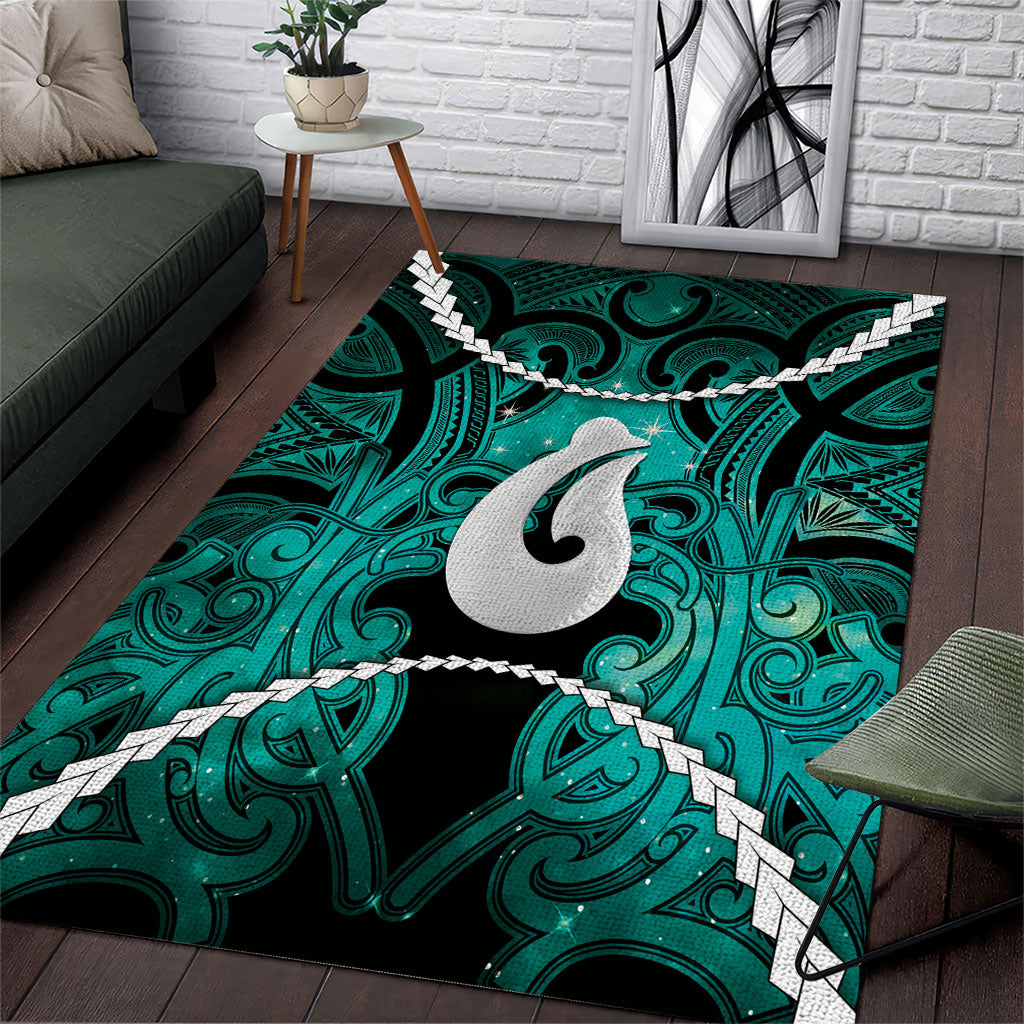 Maori Matariki Hei Matau Turquoise Area Rug Maori Kowhaiwhai Pattern Galaxy