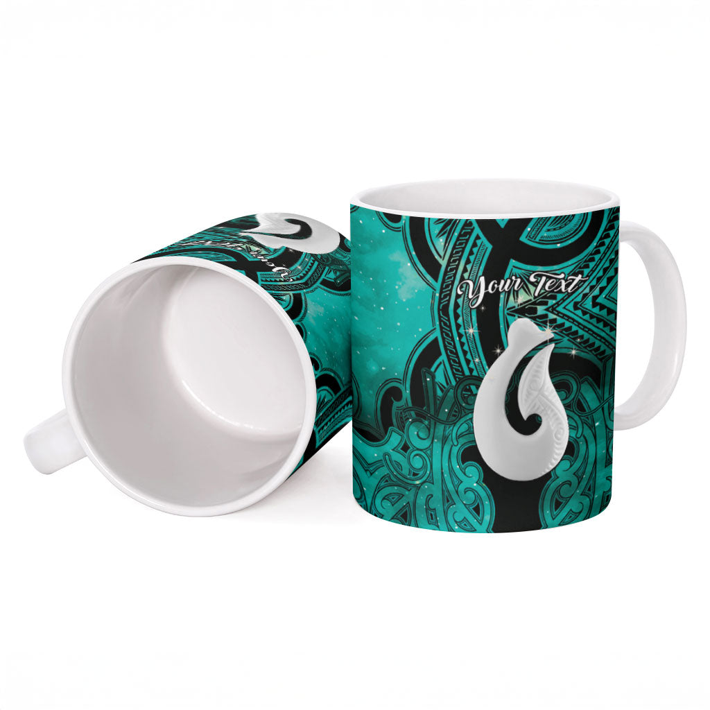 Personalised Maori Matariki Hei Matau Turquoise Ceramic Mug Maori Kowhaiwhai Pattern Galaxy