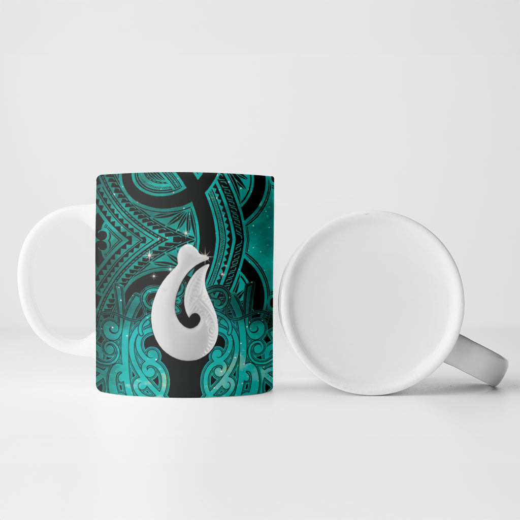 Personalised Maori Matariki Hei Matau Turquoise Ceramic Mug Maori Kowhaiwhai Pattern Galaxy