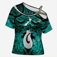 Personalised Maori Matariki Hei Matau Turquoise Cross Shoulder Shirt Maori Kowhaiwhai Pattern Galaxy