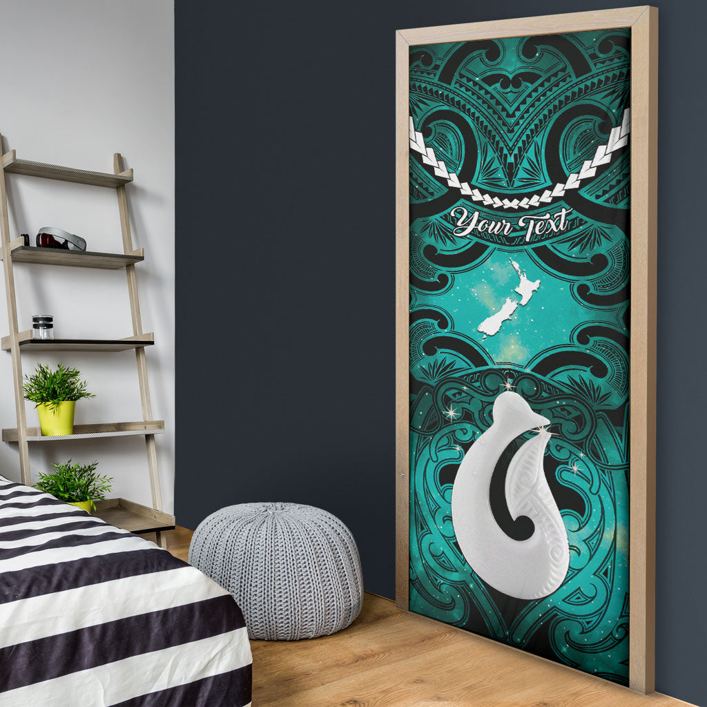 Personalised Maori Matariki Hei Matau Turquoise Door Cover Maori Kowhaiwhai Pattern Galaxy