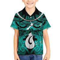 Personalised Maori Matariki Hei Matau Turquoise Family Matching Mermaid Dress and Hawaiian Shirt Maori Kowhaiwhai Pattern Galaxy LT01 Son's Shirt Turquoise - Polynesian Pride