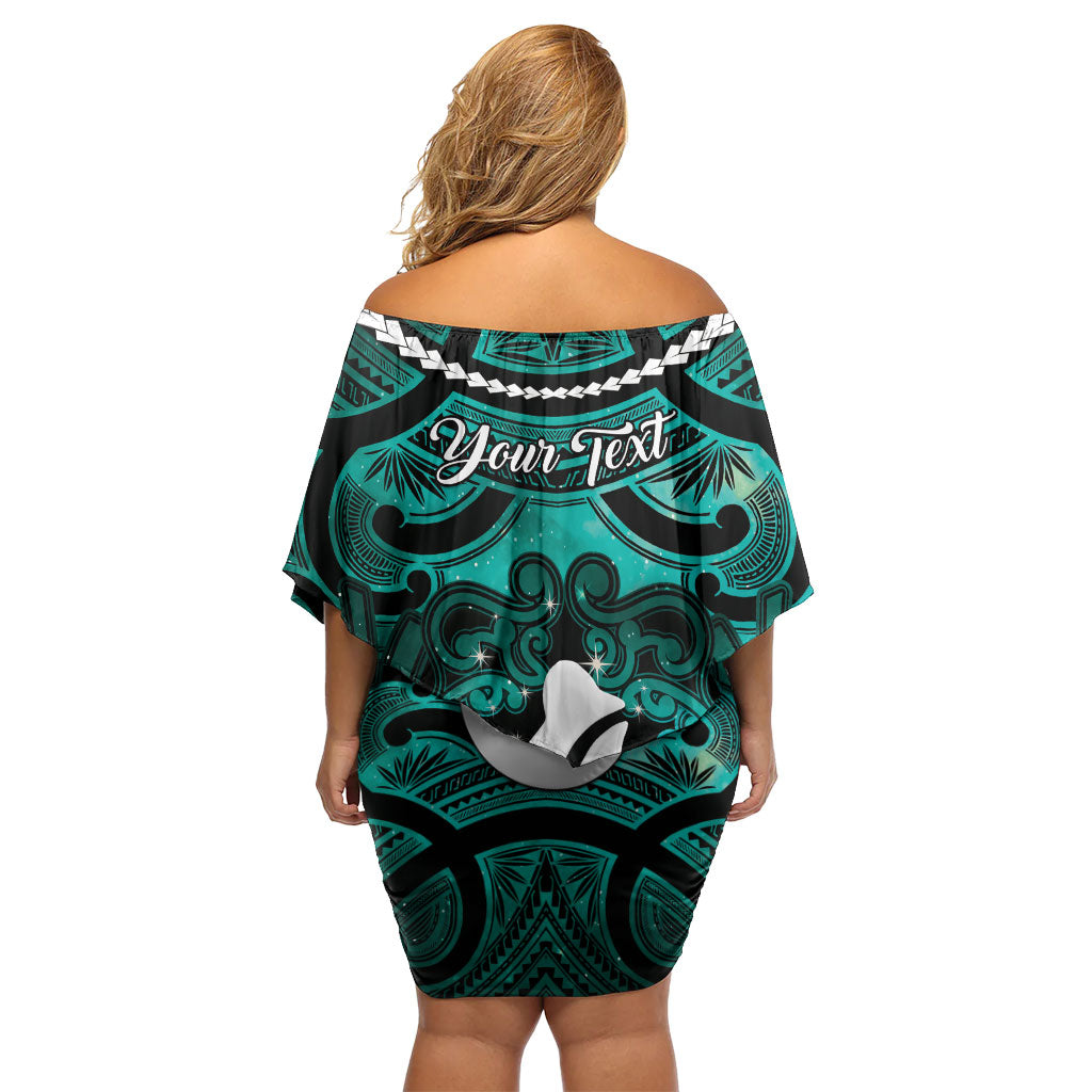 Personalised Maori Matariki Hei Matau Turquoise Family Matching Off Shoulder Short Dress and Hawaiian Shirt Maori Kowhaiwhai Pattern Galaxy LT01 - Polynesian Pride