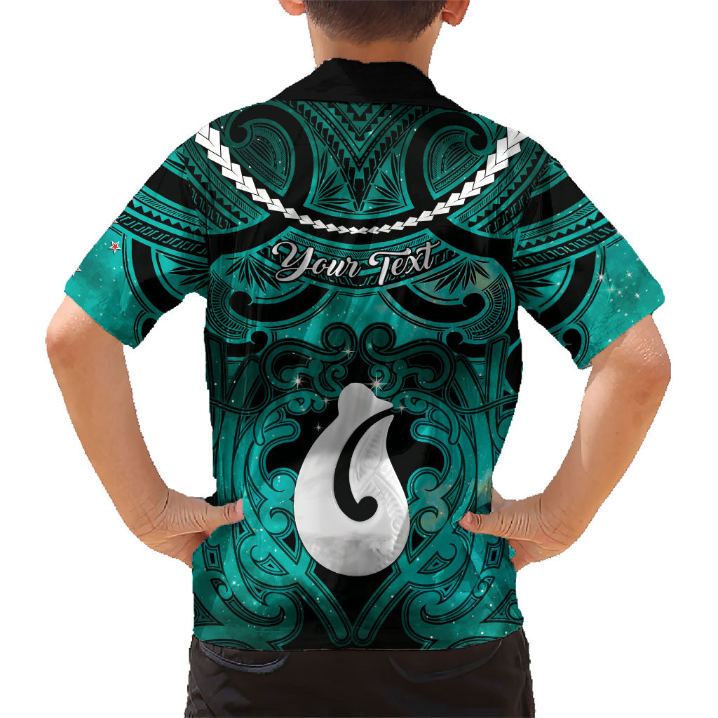 Personalised Maori Matariki Hei Matau Turquoise Family Matching Puletasi and Hawaiian Shirt Maori Kowhaiwhai Pattern Galaxy LT01 - Polynesian Pride