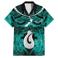 Personalised Maori Matariki Hei Matau Turquoise Family Matching Summer Maxi Dress and Hawaiian Shirt Maori Kowhaiwhai Pattern Galaxy LT01 Dad's Shirt - Short Sleeve Turquoise - Polynesian Pride