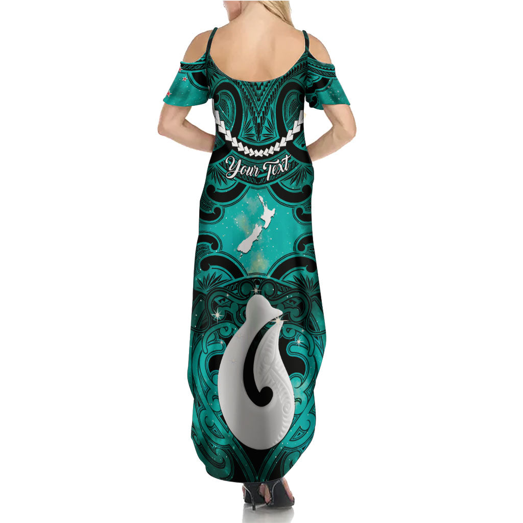 Personalised Maori Matariki Hei Matau Turquoise Family Matching Summer Maxi Dress and Hawaiian Shirt Maori Kowhaiwhai Pattern Galaxy LT01 - Polynesian Pride
