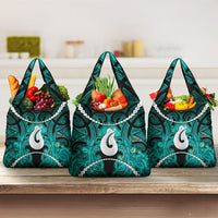 Maori Matariki Hei Matau Turquoise Grocery Bag Maori Kowhaiwhai Pattern Galaxy