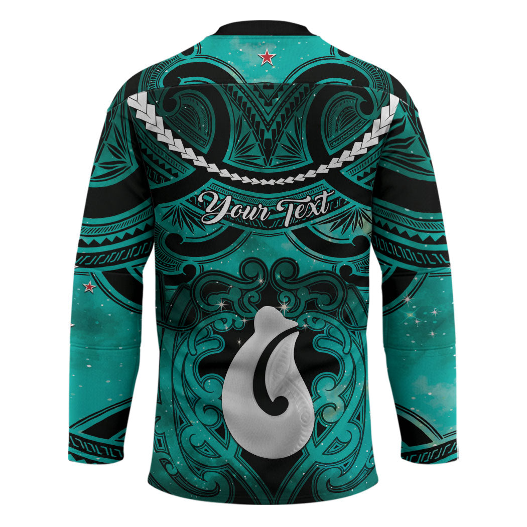 Personalised Maori Matariki Hei Matau Turquoise Hockey Jersey Maori Kowhaiwhai Pattern Galaxy
