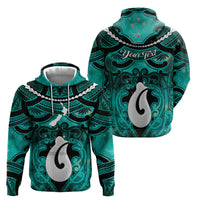 Personalised Maori Matariki Hei Matau Turquoise Hoodie Maori Kowhaiwhai Pattern Galaxy