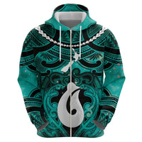 Personalised Maori Matariki Hei Matau Turquoise Hoodie Maori Kowhaiwhai Pattern Galaxy