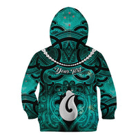 Personalised Maori Matariki Hei Matau Turquoise Kid Hoodie Maori Kowhaiwhai Pattern Galaxy